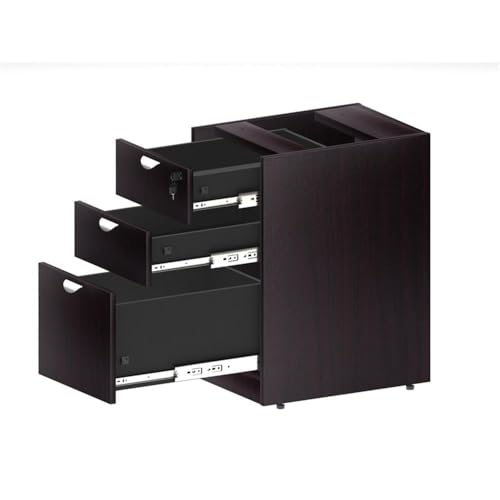 Scranton & Co 71" U-Shaped Curved Bow Desk Suite, Mocha Finish, Includes Hutch and File Storage Pedestal, Scratch-Resistant Laminate, Lockable Drawers, Modular Office Desk for Home or Workspace Use