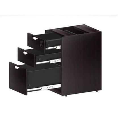 Scranton & Co 71" U-Shaped Curved Bow Desk Suite, Mocha Finish, Includes Hutch and File Storage Pedestal, Scratch-Resistant Laminate, Lockable Drawers, Modular Office Desk for Home or Workspace Use