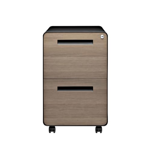 Laura Davidson Furniture Stockpile 2 Drawer Mobile File Cabinet with Lock - Under Desk Metal Filing Cabinet, Legal/Letter File Folders, Wheels and Stationary Feet, Pre-Assembled, Black/Wood - color: Black/Wood