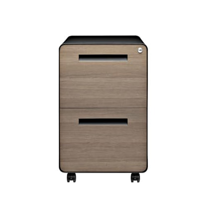 Laura Davidson Furniture Stockpile 2 Drawer Mobile File Cabinet with Lock - Under Desk Metal Filing Cabinet, Legal/Letter File Folders, Wheels and Stationary Feet, Pre-Assembled, Black/Wood - color: Black/Wood