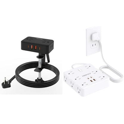 10FT Desktop Mount Charging Station with 4 Outlets 4 USB Ports (2 USB C), HOPOW 2 Prong to 3 Prong Outlet Adapter, 1700J Two Prong Surge Protector
