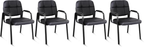 CLATINA Contemporary Leather Chair, Set of 2 - Black, Reception, Office, Guest, Waiting Room, No Wheels, Padded Arms, 275 lbs Capacity (Pack of 2) - color: Black, size: 2pack (Pack of 2)