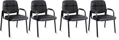 CLATINA Contemporary Leather Chair, Set of 2 - Black, Reception, Office, Guest, Waiting Room, No Wheels, Padded Arms, 275 lbs Capacity (Pack of 2) - color: Black, size: 2pack (Pack of 2)