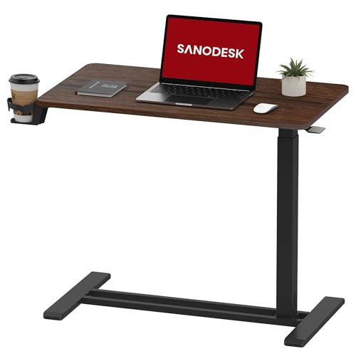 SANODESK 32'' Mobile Standing Desk with Hidden Wheels,Pneumatic Laptop Desk | Computer Cart Movable Height Adjustable Table Small Sit Stand Desk for Home Office Hospital Use,31.5"W x 17.7"D,Black Walnut - color: Black Walnut, size: 32x18