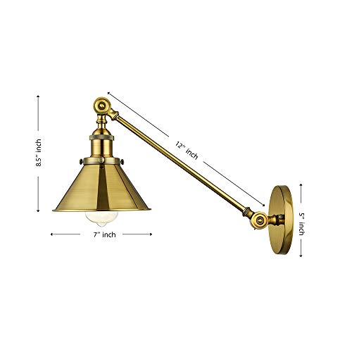 LITFAD Adjustable Swing Arm Wall Light, Brass Finish 1-Light Wall Sconce | Retro Industrial Wall Lamp with 7" Cone Metal Shade, Decorative Wall Mounted Light Fixture for Bedroom Restaurant Farmhouse - color: B