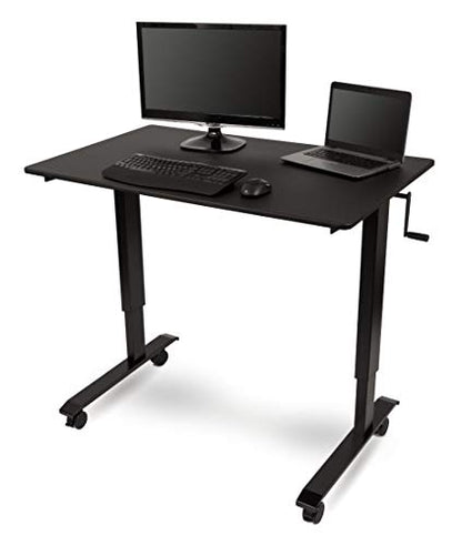 Stand Up Desk Store Crank Adjustable Height Rolling Standing Desk (Black Frame/Matte Black Top, 48" Wide) - color: Black Frame/Matte Black Top, size: 48 Inches Wide