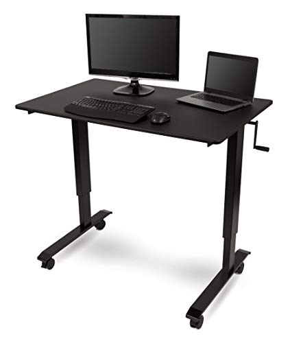 Stand Up Desk Store Crank Adjustable Height Rolling Standing Desk (Black Frame/Matte Black Top, 48" Wide) - color: Black Frame/Matte Black Top, size: 48 Inches Wide
