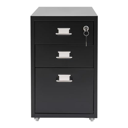 CNCEST 2-Drawer Vertical File Cabinet Metal Mobile Filing Cabinet with Lock Rolling File Drawer Cabinet Under Desk Sturdy Steel Storage Unit with Glide Drawers Lockable Wheels for Home Office (Black) - color: Black