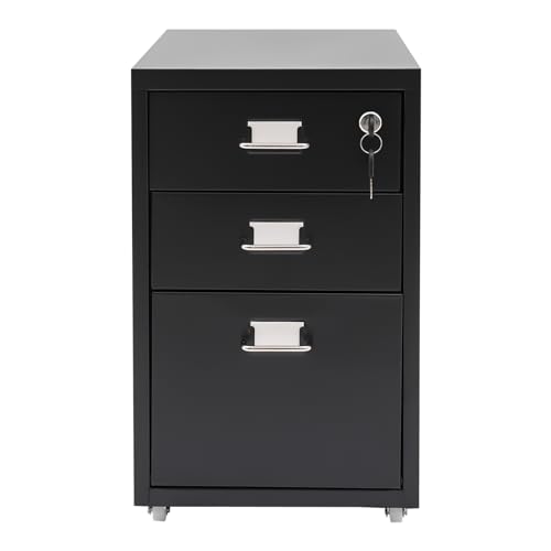 CNCEST 2-Drawer Vertical File Cabinet Metal Mobile Filing Cabinet with Lock Rolling File Drawer Cabinet Under Desk Sturdy Steel Storage Unit with Glide Drawers Lockable Wheels for Home Office (Black) - color: Black