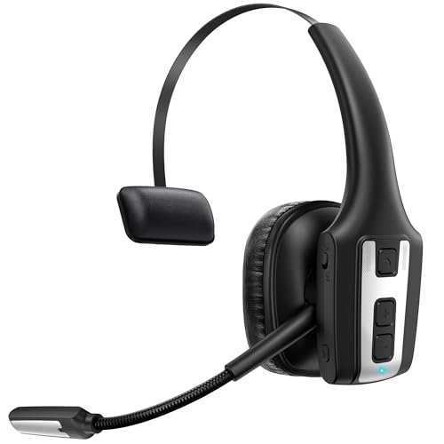 Trucker Bluetooth Headset, Wireless Headset with Mic for Work, Upgraded V5.3 Dual Noise Cancelling Microphones, Mute Button, Multipoint, 53H Battery, for Truck Drivers, Work from Home Office Phone