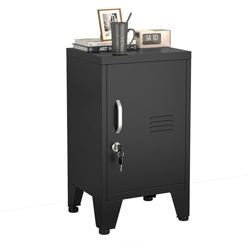 PAOFIN 24.4" H Black Metal NightStand Locker Storage Cabinet with 1 Doors, File Cabinet with Shelves, Storage Cabinet with Adjustable Leveling Foot for Home Office Living Room or Bed Room - color: Black, size: 1 door with Leveling Foot-24.4"