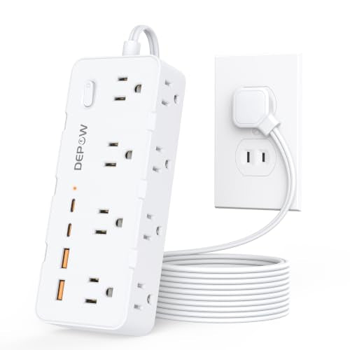 DEPOW 2 Prong Power Strip, 8 Outlets & 4 USB(2 USB-C), 5Ft Extension Cord | 2 to 3 Prong Outlet Adapter,1700J Two Prong Surge Protector, Wall Mountable, Ideal for Old House Non-Grounded Outlets, White - color: White, size: 5 ft (2 prong plug)