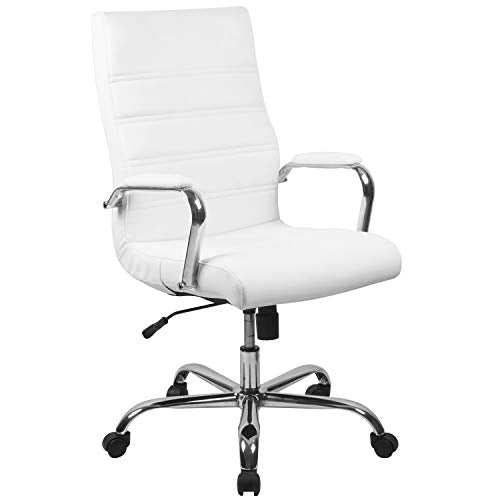 Flash Furniture Whitney High-Back Swivel LeatherSoft Desk Chair with Padded Seat and Armrests, Adjustable Height Padded Office Chair, White/Chrome | 360° Swivel, Height Adjustable, Commercial Grade - color: White Leathersoft/Chrome Frame