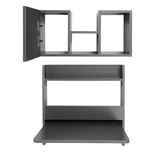 Floating Desk, 24" Wall Mounted Folding Desk with Bookshelf Folding Wall Desks Space Saving Workstation with Storage Shelves for Home Office Bedroom Study Room Small Space - color: Grey