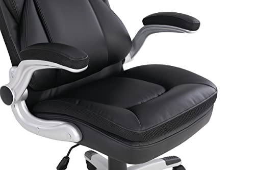 Office Star ECH Series Executive Bonded Leather Office Chair with Lumbar Support and Padded Height Adjustable Arms, Black with Silver Coated Nylon Base - color: Black With Silver Coated Nylon Base