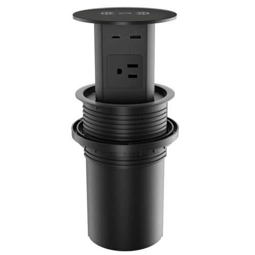 Pop up Outlet,4-inch Hole,4-AC,PD20W USB-C,6ft Cord,Black | Fast Charging,15W Wireless Charging,Easy Install,Desktop Recessed Grommet Power Outlet for Kitchen Island Countertop - color: Black