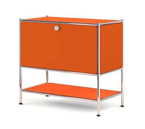 Metal Nightstand, Mid-Century Modern Bookshelf, Flap Door 27.5 | Sleek Modern Design,Space-Saving, Cube Storage Organizer, Bedside Table, Entryway Console for Home, Office, or Foyer - color: Matt Orange