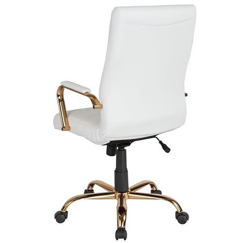 Flash Furniture High Back White LeatherSoft Executive Swivel Office Chair with Gold Frame and Arms - color: White Leathersoft/Gold Frame