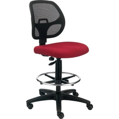 Adjustable Drafting Stool with Mesh Back – Ergonomic Office Drafting Chair with Footrest, Armrests & Height Adjustment (Red) - color: Red