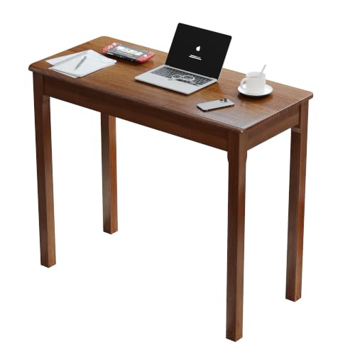 Solid Wood Desk with Drawers - 36 x 16 Inch Simple Narrow Desks, Rubber Wood Study Table, Small Writing Desk for Bedroom|Small Spaces - Walnut Color - color: Walnut, size: 35.4 in W x 15.7 in D
