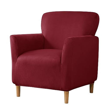 LiveGo Stretch Mid Century Modern Armchair Slipcover 1-Piece Jacquard Accent Chair Covers with Arms Soft Waterproof Chair Slipcovers for Living Room Furniture Protector Office (Velvet Wine Red) - color: Velvet Wine Red