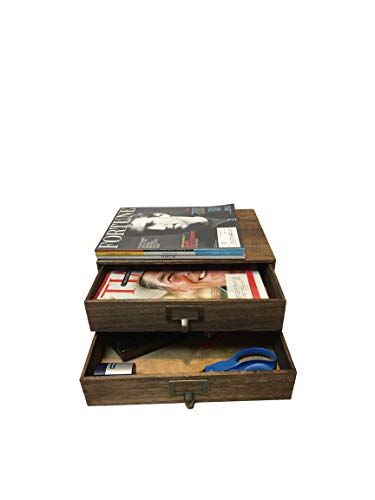 Wallniture Home Office Desk Organizer - Wooden 2 Drawer Under Monitor Stand - Printer Platform - Paper Holder Walnut
