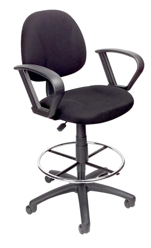 Boss Office Products Ergonomic Works Drafting Chair with Loop Arms in Black, Mid-Back - color: Black, style: Loop Arms