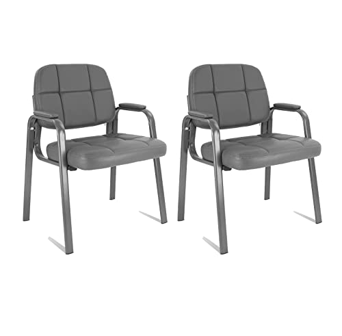 CLATINA Office Reception Guest Chair with Bonded Leather Padded Arm Rest, Ergonomic Guest Chair for Waiting Room Lobby Meeting Church Conference School, Grey 2 Pack - size: 2 Pack