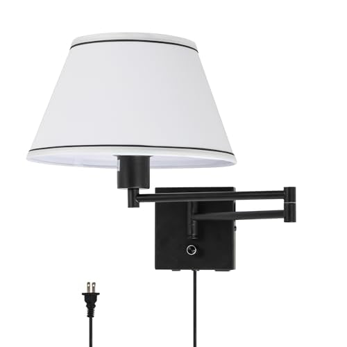 17" Swing Arm Wall Lamp White Fabric Shade - color: Black+White