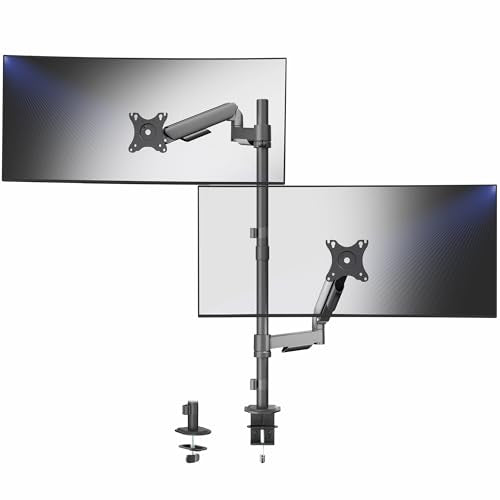 VIVO Dual Monitor Arm Extra Tall Mount for Screens up to 32 inches, Mechanical Height Adjustment, Full Articulating Heavy Duty VESA Stand with Desk C-clamp and Grommet, STAND-V012K - color: Black