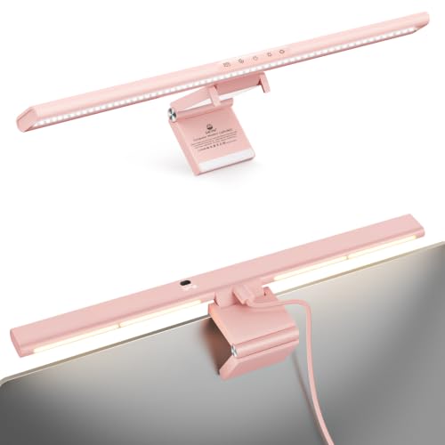 Syrinx Monitor Light Bar for Home Office & Gaming, Eye-Caring Computer Monitor Lamp, No Glare Screen Light, CRI95+, Stepless Brightness & Color Temp Adjustment, USB Powered, for Flat & Curved Monitors - color: Pink