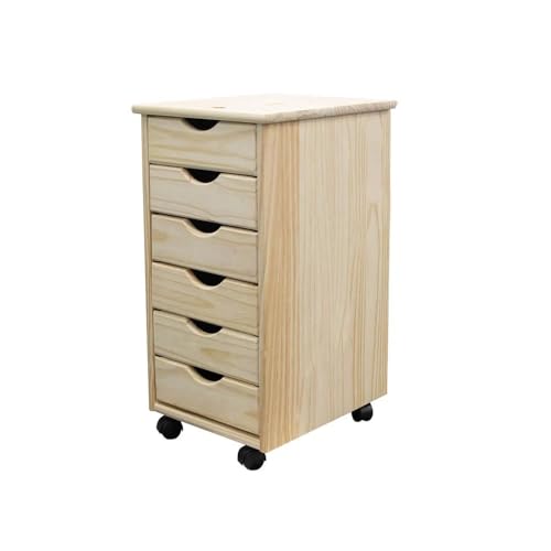 Jela-USA Solid Pine Wood 6 Drawer Rolling Cart, Natural - color: Natural, style: unspecified