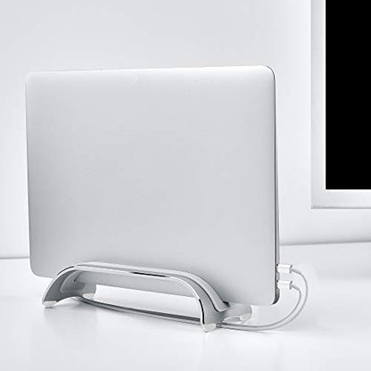 SIIG Aluminum Vertical Laptop Stand Holder, Desk Space Saving, Three Rubber Sizes 0.56", 0.64" & 0.72", Fits MacBook Pro, and Other Laptops to Organize Work & Home Office (CE-MT2R12-S2)
