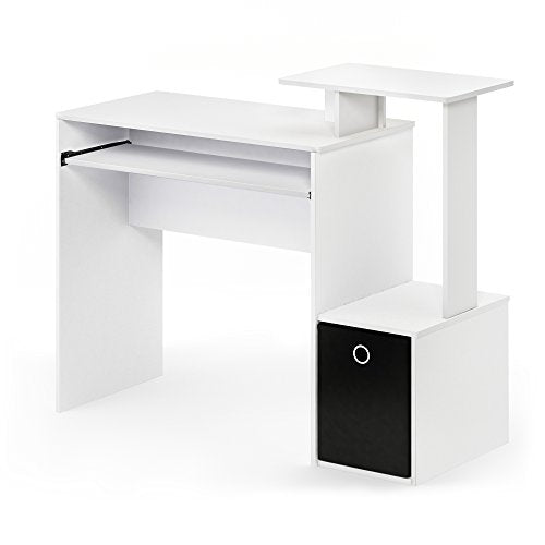 Furinno Econ Multipurpose Home Office Computer Writing Desk, White/Black | Side Shelves and Storage Bin, Computer Desk, Office Desk, for Home Office, Study Room, Dorm - color: White/Black, size: 30"Wide Tabletop