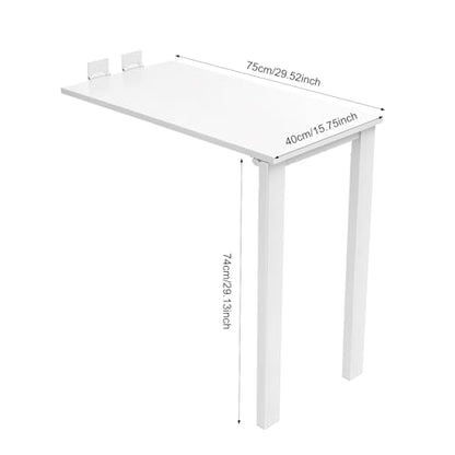 Wall Mounted Folding Table, White Drop Leaf Dining Table with Support Legs Fold Down Desk for Small Space Kitchen Study Dining Room Apartment