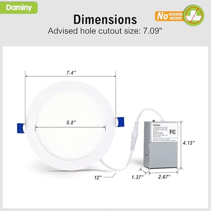 DAMINY 12 Pack 7 Inch LED Recessed Lighting, Canless Wafer Downlight - color: White, size: 7 Inch