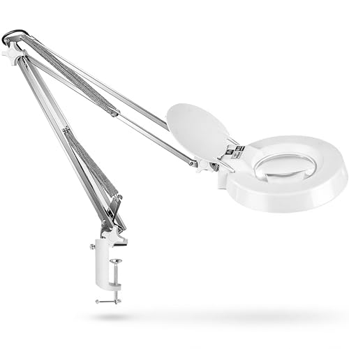 10X Magnifying Glass with Light, Clamp-on Desk Magnifier Lamp with Real Glass Lens and Adjustable Swing Arm for Reading, Crafts, Repair, Inspection and Close Work - style: Modern