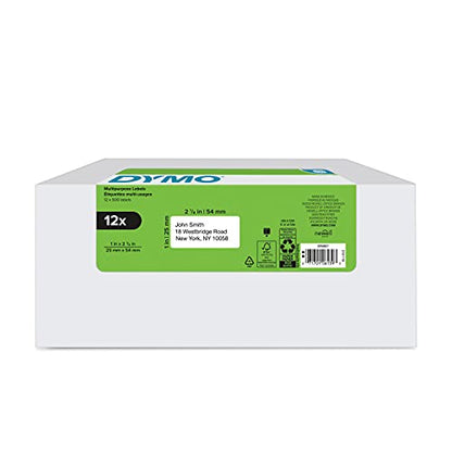 DYMO Authentic LW Multi-Purpose Labels for LabelWriter Label Printers, White, 1" x 2-1/8", 12 rolls of 500 (6000 Total) - size: 12 Rolls