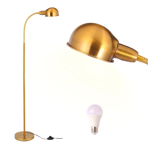 Adjustable LED Floor Lamp with Flexible Gooseneck, Rotatable Shade, E26 Socket, Sturdy 10" Base – Modern Reading Light for Living Room, Bedroom, Office (Golden) - color: Golden