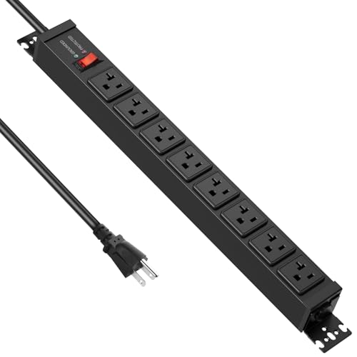 JUNNUJ 12 Gauge 360° Rotating Mountable Power Strip, Black, 15 FT, 1 - size: 15 ft