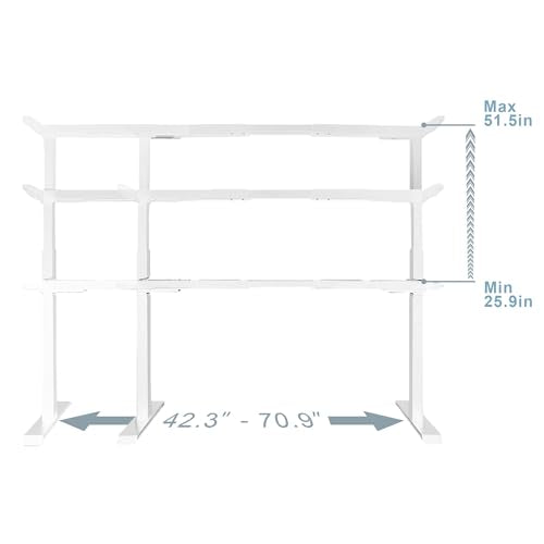 Fromann Dual Motor Electric Standing Desk Frame 3 Tier Legs Height Adjustable Handset with USB A+ C Ports Sit Stand up Desk Base for Home and Office (White) - color: White