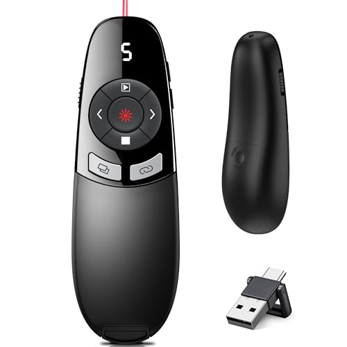 Presentation Clicker for PowerPoint with Red Laser Pointer and Timer, Wireless Clicker for Laptop Presentations Remote, Power Point Remote Clicker for Computer/Mac/PPT/Google Slide Advancer - size: Red-Timer-Battery Display