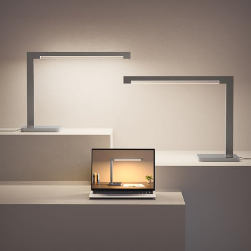 2-Pack Aluminum LED Desk Lamp with Charging Station, 15W Smart Table Lamp with Type-C Ports & 4 Color Temperature Modes(3000K-6000K), Dimmable Reading Light for Home Office(Includes Adapter) - color: 2-Pack Silver