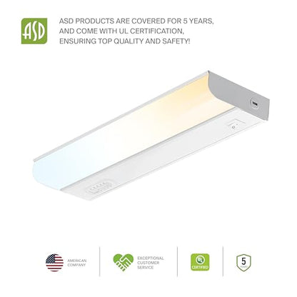 ASD LED Under Cabinet Lighting Hardwired, 12 Inch 5W 2700K-5000K Selectable, 442LM, CRI90+, Direct Wire Linkable Under Counter Lights for Kitchen, Dimmable Under Cabinet Lights, White, UL, 20 Pack - color: 12 Inch White, size: 20 Pack