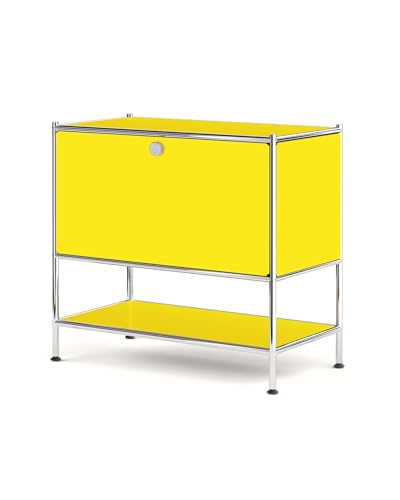 Metal Nightstand, Mid-Century Modern Bookshelf, Flap Door 27.5 | Sleek Modern Design,Space-Saving, Cube Storage Organizer, Bedside Table, Entryway Console for Home, Office, or Foyer - color: Matt Yellow