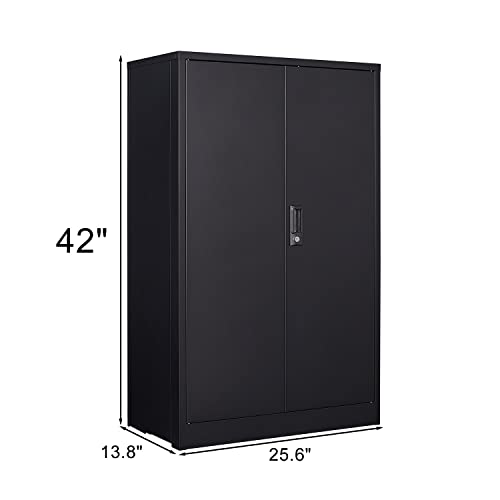 42" Metal Storage Cabinet, Locking Steel Cabinet with 2 Doors and Adjustable Shelves, Multi-Purpose Storage for Office, Home, Garage, Gym, School (Black) - color: Cabinet-black