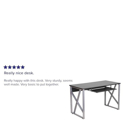 Flash Furniture Computer Desk with Pull-Out Keyboard Tray, Black | Cross-Brace Frame