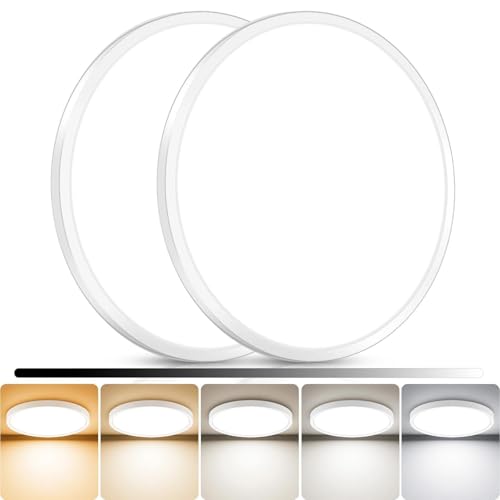 libtit 2Pack 15inch LED Flush Mount Ceiling Light, Dimmable & 5Color Temperatures (3000K-6500K), 30W Round Slim White Light Fixture for Bedroom Livingroom Garage Kitchen - color: White, size: 15inch-2pack