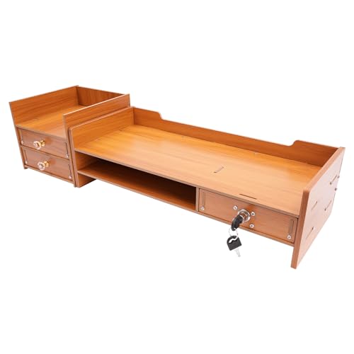 Wooden Desk Organizer with Drawers Office Supplies Computer Desktop Tabletop