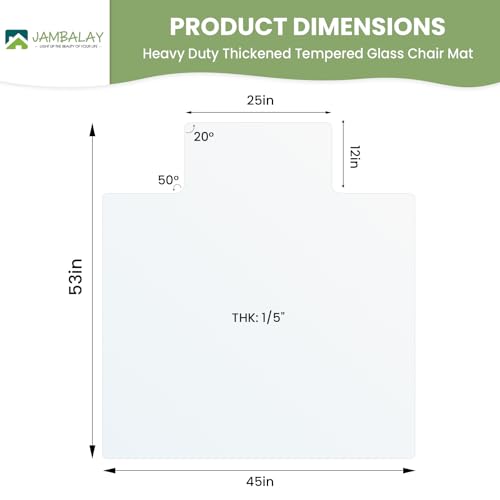 JAMBALAY Irregular Tempered Glass Chair Mat with Lip, 53"x45" Heavy Duty Glass Floor Mat for Carpet/Hard Floors, Carpet Office Chair Mats with Anti-Slip Pads, Thick 0.2″, Clear - size: 53"x45"-With Lip